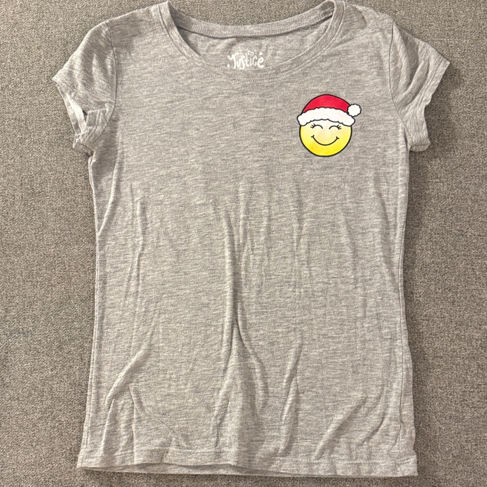 5/$15- Justice Gray Tee with Santa Emoji